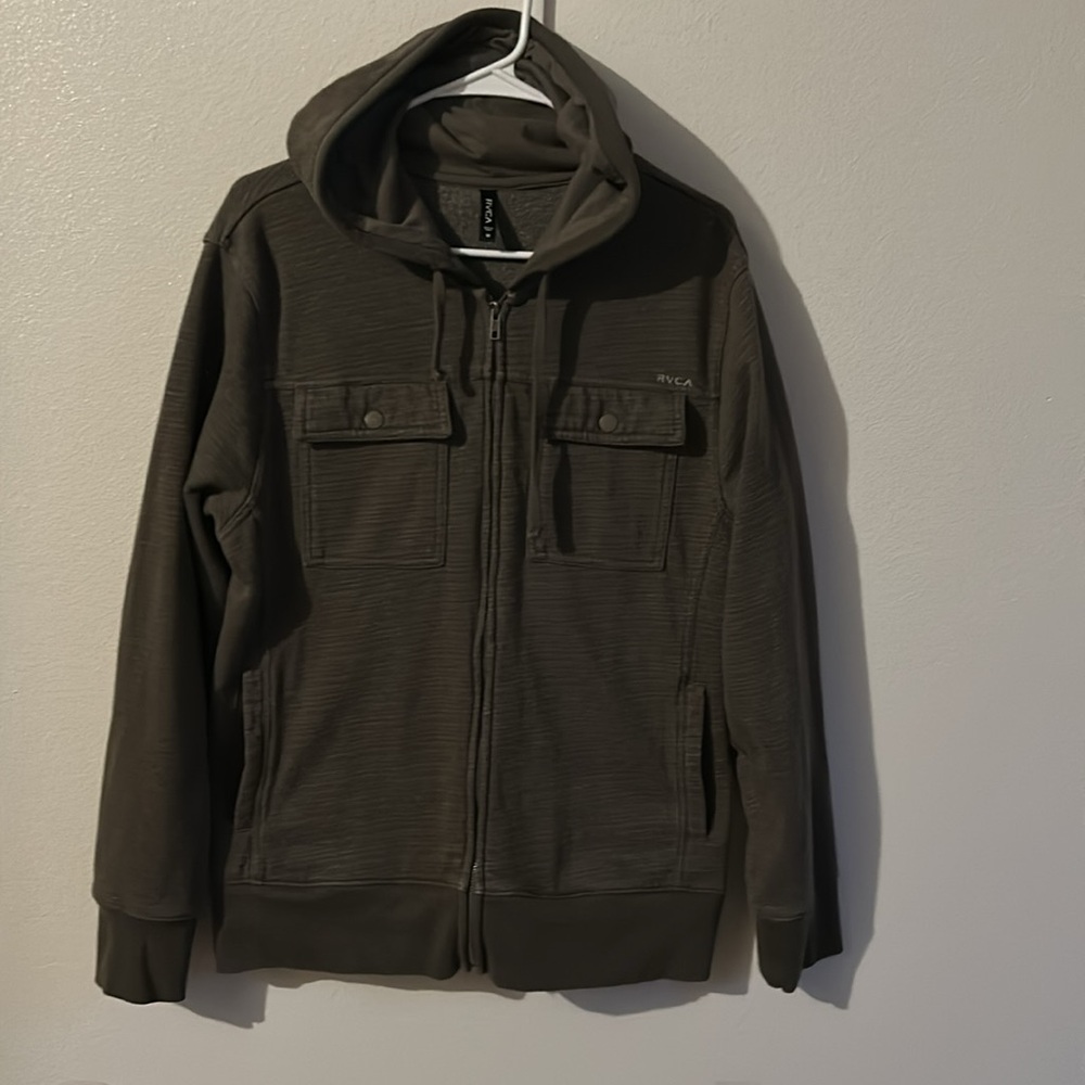 Excellent Condition Men's RVCA Army Green Cotton/Poly Hoodie Sweatshirt Jacket.M